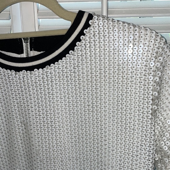 Glamour tshirt dress sequins edgy tomboy chic white blue lined jersey sports - Picture 6 of 8